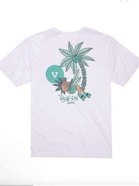 NWT VISSLA x Da-Fin Point Panic Aloha White Graphic Surfer Tee Size L